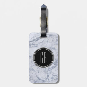 Étiquette À Bagage Monogramme Blanc Faux Marbre Pierre Motif
