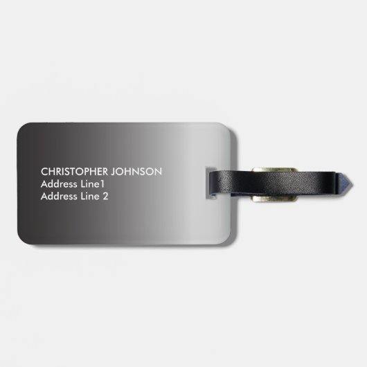 Étiquette À Bagage Monogramme blanc gris Cool simple (Dos horizontal)