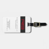 Étiquette À Bagage Monogramme blanc gris foncé rouge (Devant horizontal)