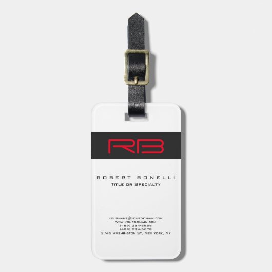 Étiquette À Bagage Monogramme blanc gris foncé rouge (Devant Vertical)