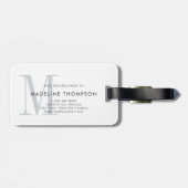 Étiquette À Bagage Monogramme blanc gris moderne (Dos horizontal)