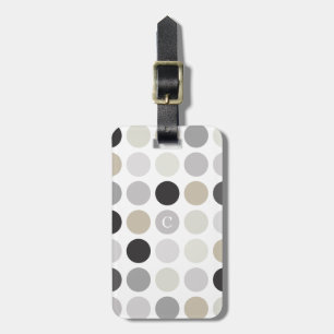 Étiquette À Bagage Monogramme blanc noir moderne de motif de pois