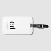 Étiquette À Bagage Monogramme blanc noir nom initiales élégant (Devant Horizontal)