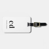 Étiquette À Bagage Monogramme blanc noir nom initiales moderne (Devant horizontal)