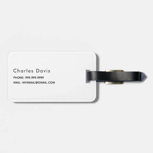 Étiquette À Bagage Monogramme blanc noir nom initiales moderne (Dos horizontal)