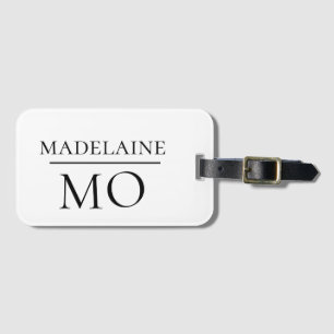 Étiquette À Bagage Monogramme Blanc Noir Voyage personnel