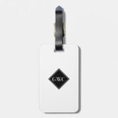 Étiquette À Bagage Monogramme blanc personnalisé (Dos Vertical)