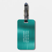 Étiquette À Bagage Monogramme blanc Turquoise en métal brossé chic (Dos Vertical)