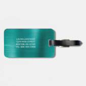 Étiquette À Bagage Monogramme blanc Turquoise en métal brossé chic (Dos horizontal)