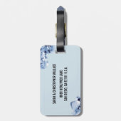 Étiquette À Bagage Monogramme bleu aquarelle Or cadre nouveau (Dos Vertical)