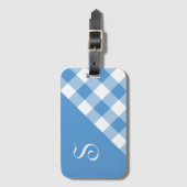 Étiquette À Bagage Monogramme Bleu Bleu Bleu Bleu Chèque Géométrique (Devant Vertical)