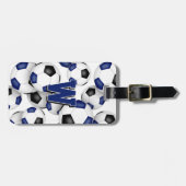 Étiquette À Bagage monogramme bleu bleu noir balle de soccer (Devant horizontal)