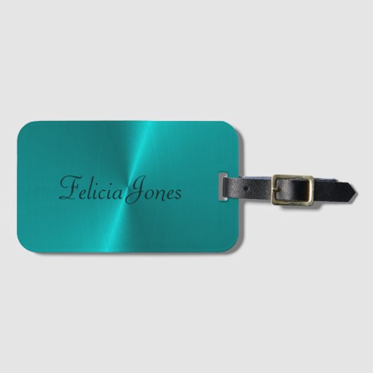 Étiquette À Bagage Monogramme bleu brillant en faux métal (Devant Horizontal)