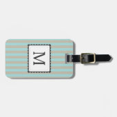 Étiquette À Bagage Monogramme bleu-clair et beige de coutume de (Devant horizontal)