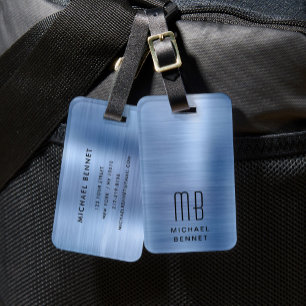 Étiquette À Bagage Monogramme Bleu Élégant