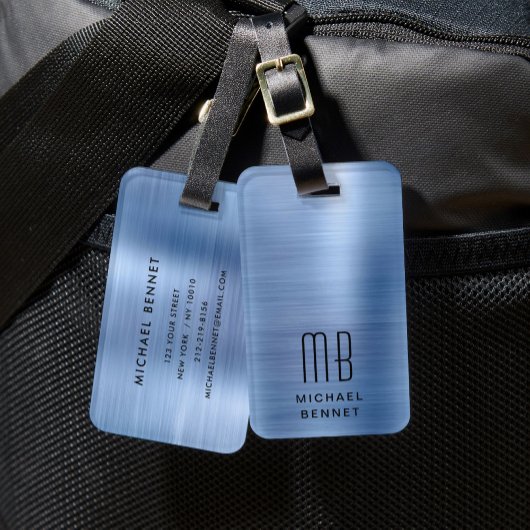 Étiquette À Bagage Monogramme Bleu Élégant