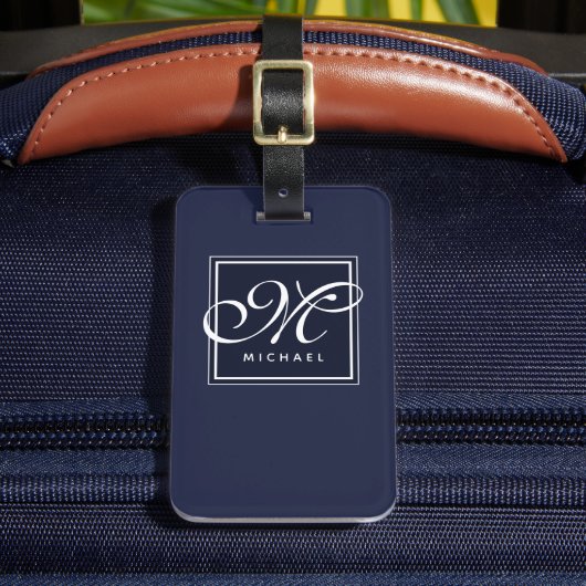 Étiquette À Bagage Monogramme bleu et blanc de la marine classique (Insitu Rectoal 2)