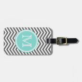 Étiquette À Bagage Monogramme bleu et blanc turquoise simple avec (Devant horizontal)