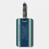 Étiquette À Bagage Monogramme Bleu et Vert Stripes sportives (Dos Vertical)