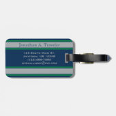 Étiquette À Bagage Monogramme Bleu et Vert Stripes sportives (Dos horizontal)