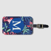 Étiquette À Bagage Monogramme bleu foncé botanique tropical (Devant Horizontal)