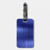 Étiquette À Bagage Monogramme bleu marine Métal brossé Fille Nom du s (Dos Vertical)