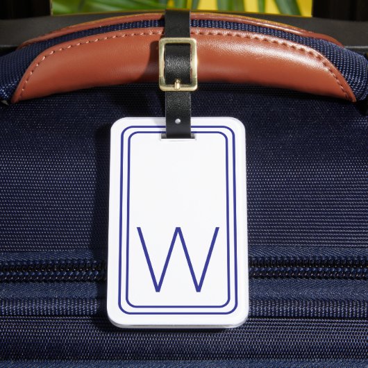 Étiquette À Bagage Monogramme bleu marine simple et blanc (Insitu Rectoal 2)