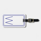 Étiquette À Bagage Monogramme bleu marine simple et blanc (Devant horizontal)