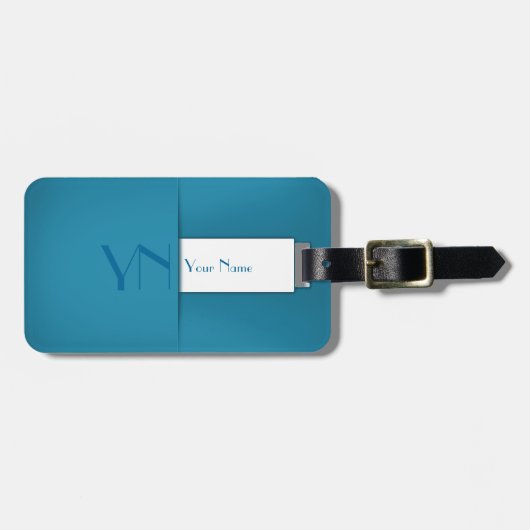 Étiquette À Bagage Monogramme bleu moderne (Devant horizontal)