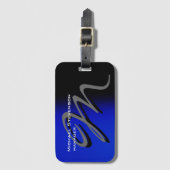 Étiquette À Bagage Monogramme bleu noir unique (Devant Vertical)