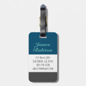 Étiquette À Bagage Monogramme bleu océan, gris et Turquoise, personna (Dos Vertical)