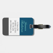 Étiquette À Bagage Monogramme bleu océan, gris et Turquoise, personna (Dos horizontal)