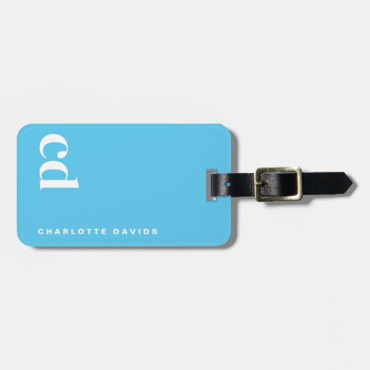 Étiquette À Bagage Monogramme bleu simple (Devant horizontal)