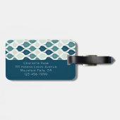 Étiquette À Bagage Monogramme bleu vert Motif feuille rétro (Dos horizontal)
