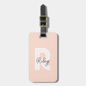 Étiquette À Bagage Monogramme Blush rose mignon Girly Chic Retro Styl (Devant Vertical)
