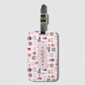 Étiquette À Bagage Monogramme Blush Rose Retro Disco Ball Coquette (Devant Vertical)