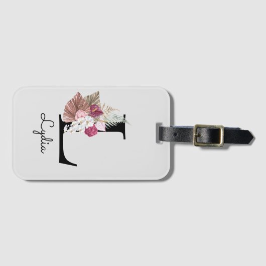 Étiquette À Bagage Monogramme Boho rose Fille Florale initiale L (Devant Horizontal)