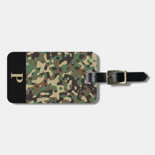 Étiquette À Bagage Monogramme Bois Tan Vert Camo Camouflage Noir