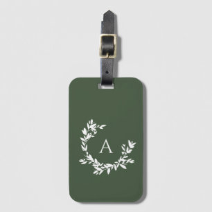 Étiquette À Bagage Monogramme botanique vert initial
