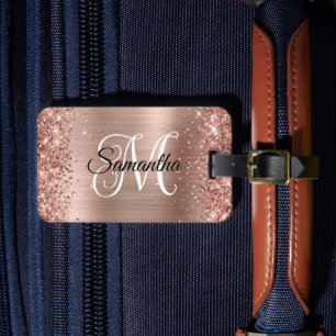 Étiquette À Bagage Monogramme Bouclé Rose Gold Pailleté