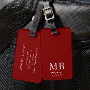 Étiquette À Bagage Monogramme Bourgogne Moderne