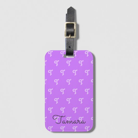 Étiquette À Bagage Monogramme brillant Neon initial violet (Devant Vertical)