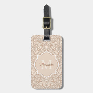 Étiquette À Bagage Monogramme bronzage snob de motif de damassé avec