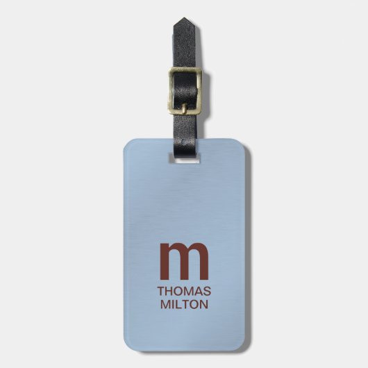 Étiquette À Bagage Monogramme Brown bleu texture simple (Devant Vertical)