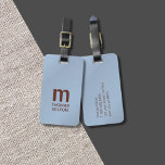 Étiquette À Bagage Monogramme Brown bleu texture simple<br><div class="desc">Élégante étiquette personnalisable avec monogramme marron marron et arrière - plan bleu texture.</div>