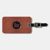 Étiquette À Bagage Monogramme Brown en daim en cuir Design Floral (Devant horizontal)