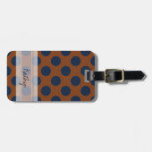 Étiquette À Bagage Monogramme Brown Marine Blue Chic Polka Motif (Devant horizontal)