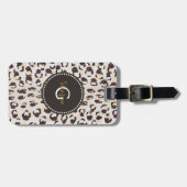 Étiquette À Bagage Monogramme brun chic moderne de motif d'impression (Devant horizontal)