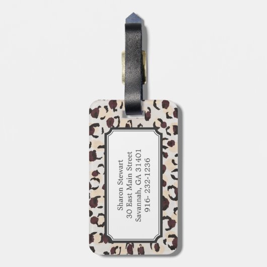 Étiquette À Bagage Monogramme brun chic moderne de motif d'impression (Dos Vertical)