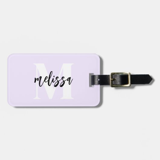 Étiquette À Bagage Monogramme Brush Script Pastel Purple (Devant horizontal)